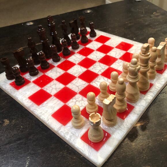 Resin Chess Set - Castle Red (Wood Pieces) - Picture 2 of 11